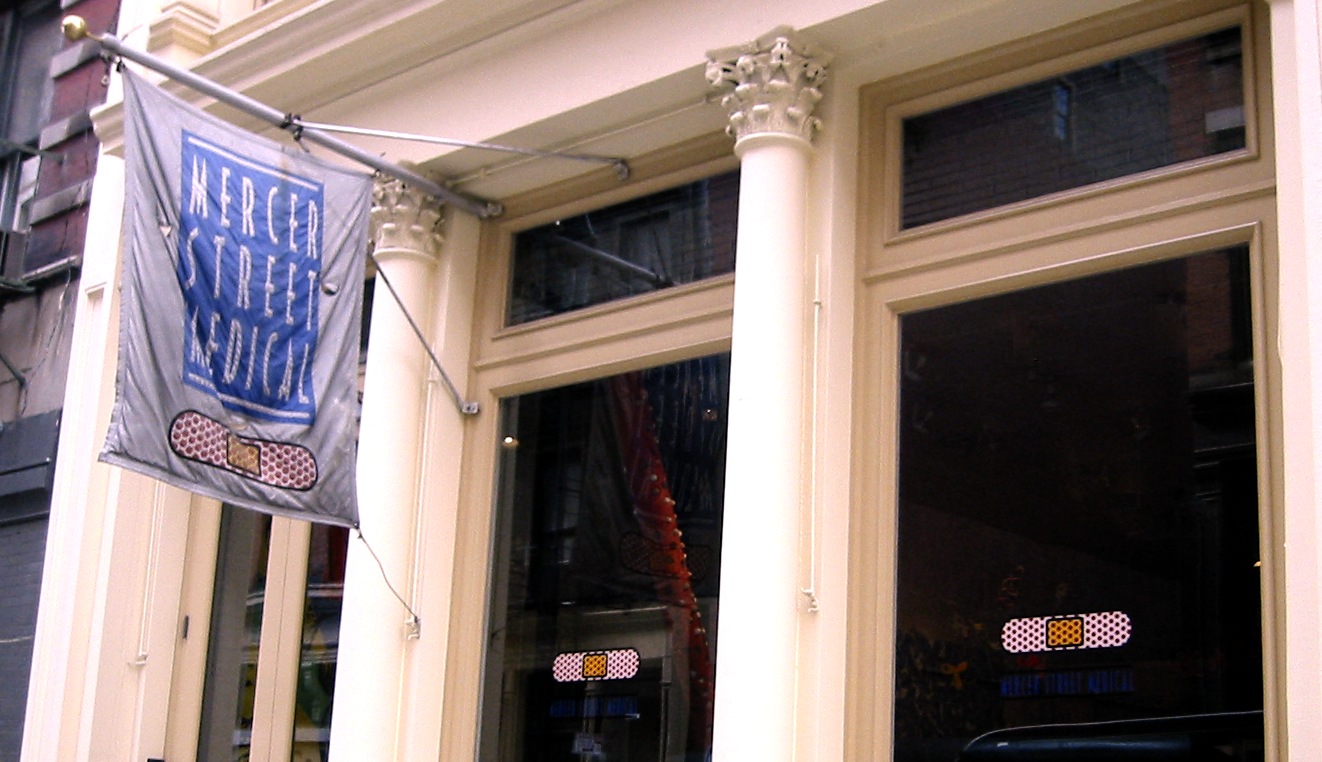 Mercer Street storefront with its original hanging banner