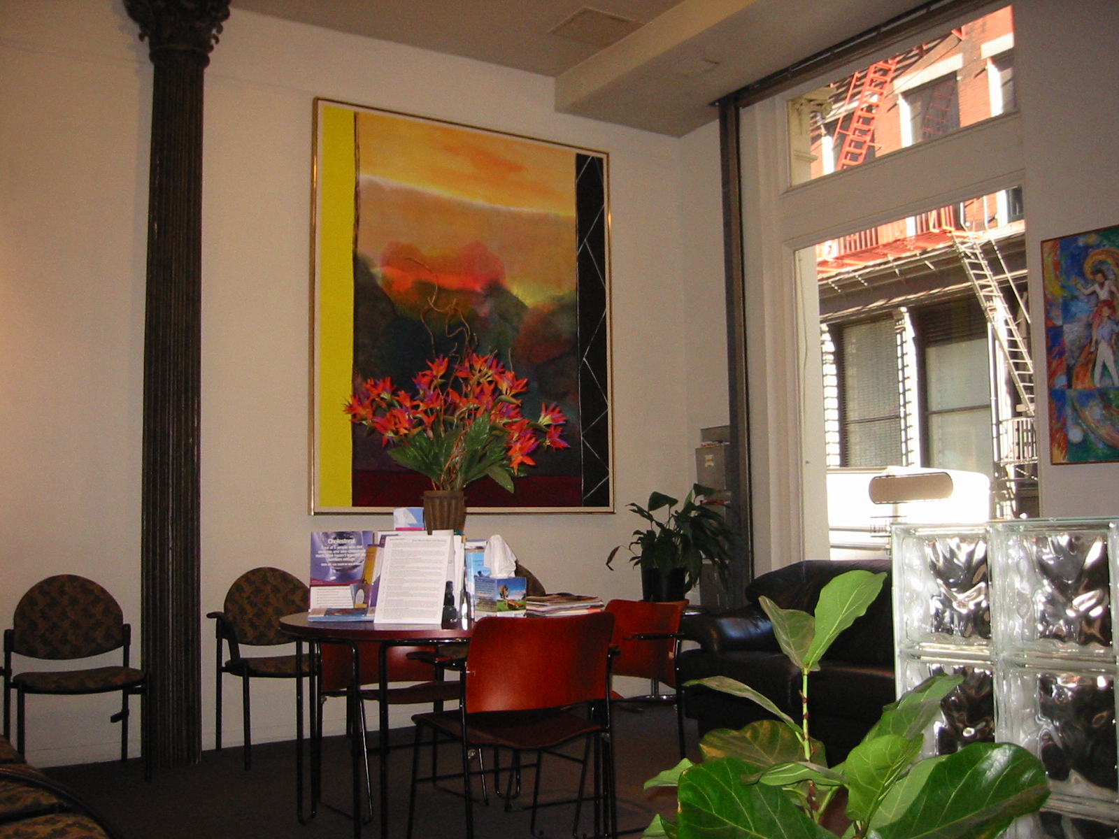 Art and flowers in the Mercer Street waiting room
