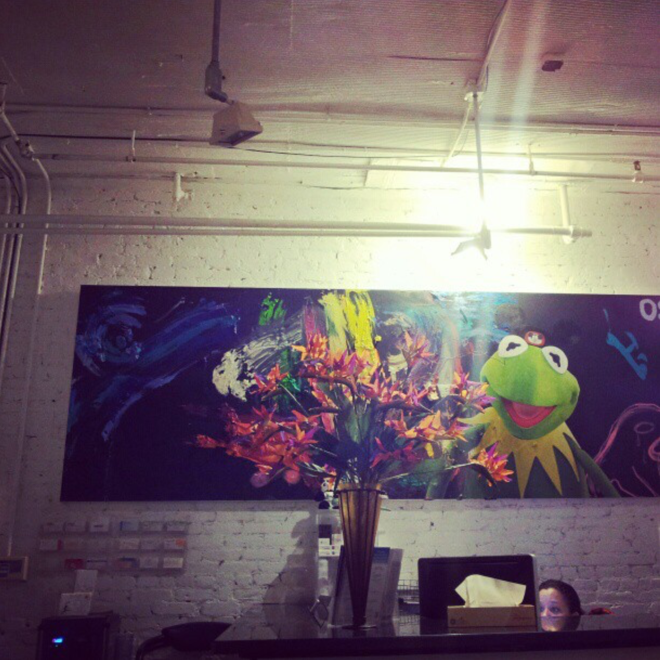 Colorful artwork displayed in the former practice